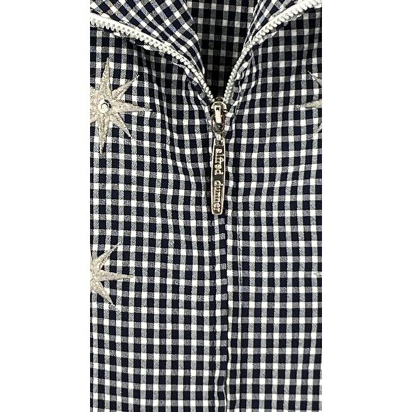 Alfred Dunner Jacket 12P Navy Plaid Embroidered Stars Sequins Zip Shoulder Pads - Picture 3 of 11